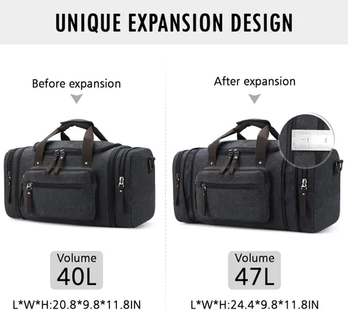 Vista 3 de Bolsa de viaje para hombre (lona, bolsa de fin de semana), Negro), A-001