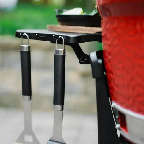 Vista 5 de Joe Jr - Parrilla de carbón portátil de 3 piezas por Kamado Joe con cubierta de parrilla y carrito con estantes laterales