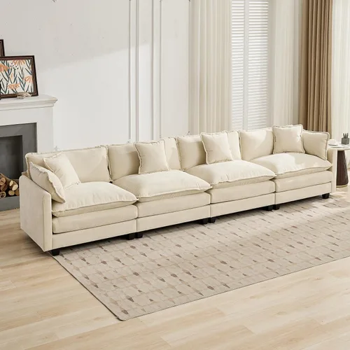 Vista 112 de Sofá seccional modular verde de 111.5", sofás seccionales grandes de 3 plazas para sala de estar, sofá nube oversized de tela chenille con otomana
