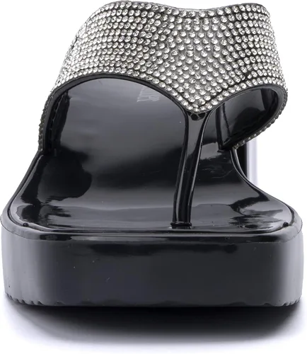 Vista 4 de Olivia Miller Zapatos de moda para mujer, diseño de gelatina de PVC con diamantes de imitación adornados con purpurina y puntera abierta, sandalias