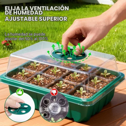 Vista 2 de 5 paquetes de bandejas para semillas con cúpula de humedad, kit de inicio de semillas con base transparente con orificios de drenaje