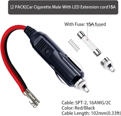 Vista 3 de Enchufe macho de repuesto para encendedor de cigarrillos, 12 V, con cables 2P