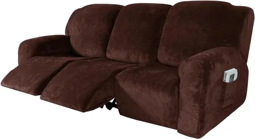 Vista 22 de IMYOGI Fundas para sofá de alta elasticidad de terciopelo para sofá reclinable de 1, 2 y 3 plazas, protector de muebles con parte inferior elástica