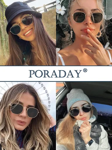 Vista 9 de PORADAY Lentes de sol polarizados hexagonales para mujeres y hombres, vintage, cuadrados, de metal, lentes de sol geométricos