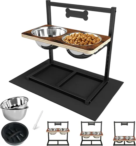 Vista 9 de Cuencos elevados para perros grandes, soporte elevado de 6 alturas ajustables con paspartú, dos tarjetas distintivas y tres cuencos de 57.5 fl oz