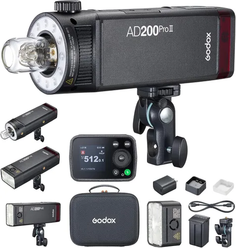Vista 15 de Godox AD100ProII 100Ws Flash de bolsillo portátil de estudio, compatible con Canon Nikon Sony, batería de 2600mAh 360 destellos 1/8000s HSS TTL
