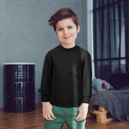 Vista 7 de Cooraby Paquete de 4 camisas térmicas de manga larga para niños pequeños, de algodón, con bolsillo, cuello redondo
