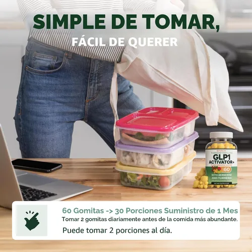 Vista 7 de GLP-1 - Gomitas de apoyo – Suplemento de control del apetito y antojo sin azúcar con berberina, canela, cúrcuma, garcinia y cetonas de frambuesa