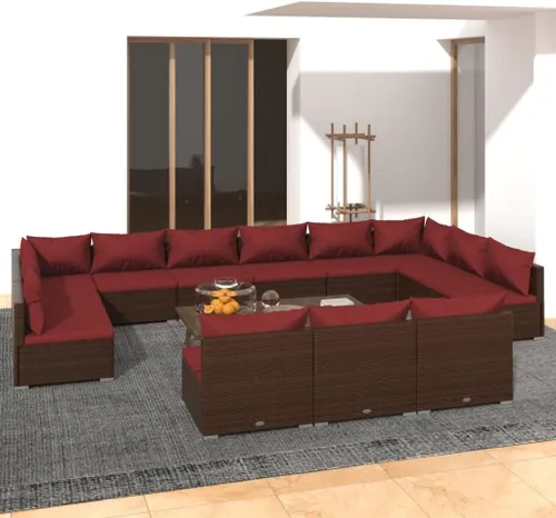 Vista 62 de Sofá de 3 plazas con cojines de ratán de poliéster marrón, juego de muebles de patio al aire libre con 3 sofás centrales para patio trasero, jardín
