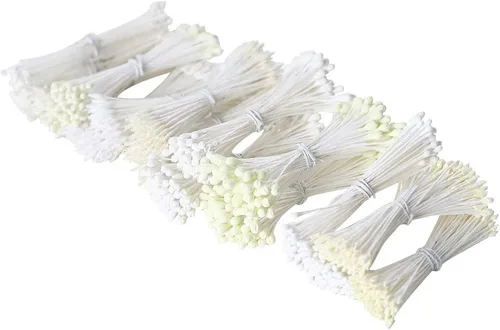 Vista 2 de KALAIEN Estambres de flores, 16 paquetes, 1120 piezas de cabezas dobles hechas a mano, flores y estambres de polen de 2.4-2.6 pulgadas, pequeño