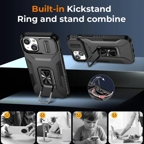 Vista 5 de Funda HakkTaoo para iPhone 13/iPhone 14 de 6.1 Pulgadas con Funda Deslizante para Cámara + Protector de Pantalla (2 Paquetes), Funda Protectora a