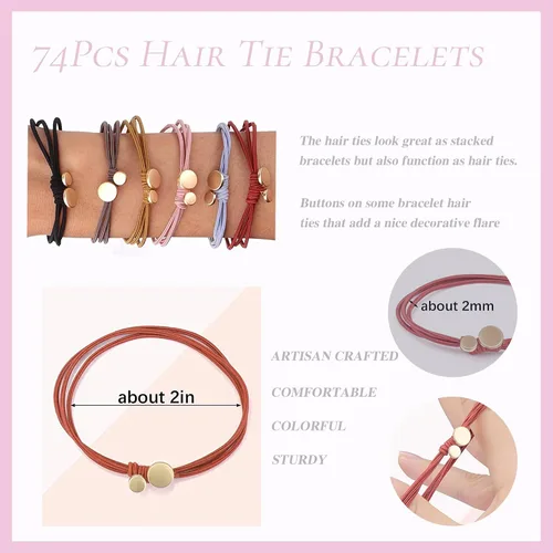 Vista 6 de 74 piezas de accesorios para el cabello boho para mujer, lazos y pulseras suaves de doble uso sin daños para colas de caballo y todo tipo de cabello