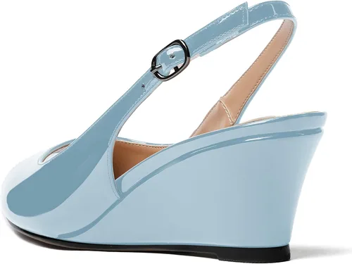 Vista 7 de WAYDERNS Zapatos de tacón bajo con hebilla de charol y punta abierta para mujer de 2 pulgadas