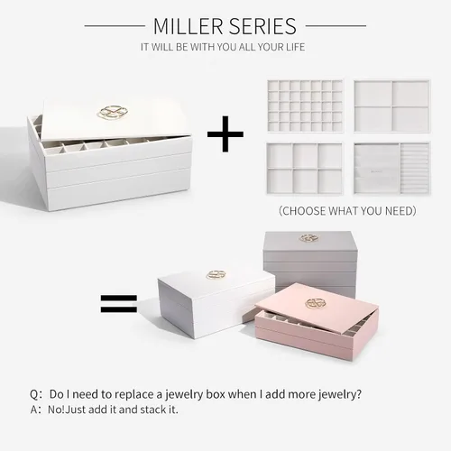 Vista 5 de Vlando Miller - Bandeja apilable para joyas, diseño de múltiples capas de gran capacidad y moda (blanco)
