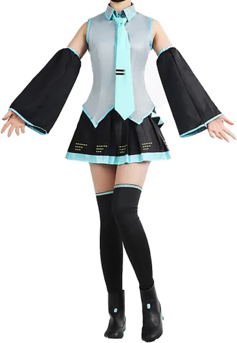 Vista 7 de Disfraz de anime para mujer, disfraz de Halloween, cosplay, conjunto completo de uniformes con pelucas, cola de caballo trenzada gris