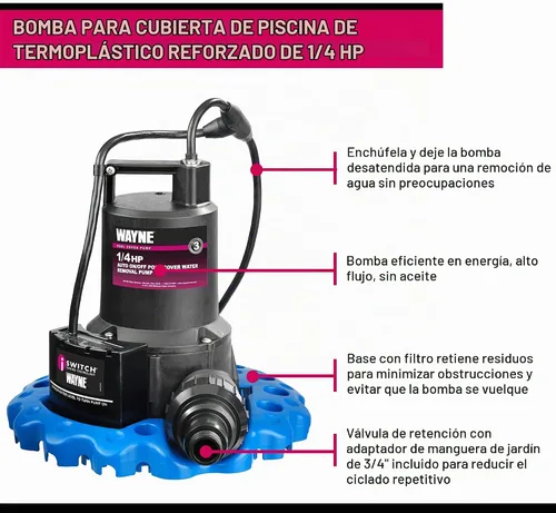 Vista 5 de WAYNE WAPC250 bomba automática de 1/4 HP de encendido/apagado para quitar el agua de la alberca