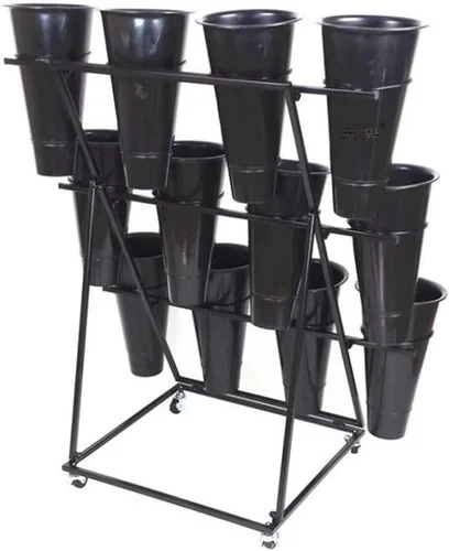 Vista 5 de Soporte de exhibición de flores, soporte de metal para plantas con cubos, estante de carrito de plantas móviles de alta resistencia, para patio