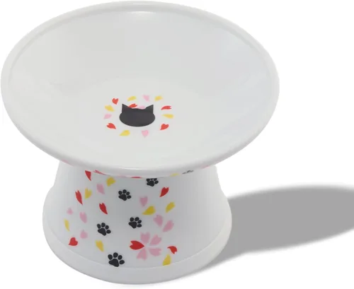 Vista 29 de Tazón elevado de comida para gatos Necoichi – Tazón elevado de cerámica para gatos para fatiga de bigotes y cuello, apto para lavavajillas