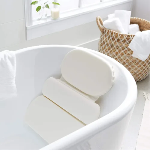 Vista 7 de Amazon Basics Almohada para el cuello de la bañera con ventosas, impermeable, 3 paneles, blanco roto