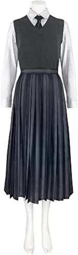 Vista 4 de Disfraz de Addams de New Wednesday 2023 para mujer, uniforme escolar a rayas, suéter de cinco piezas, traje de cosplay, carnaval, accesorios
