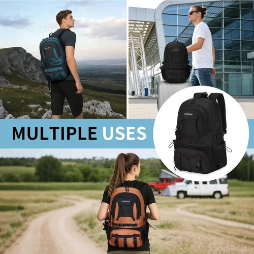 Vista 8 de Mochila de viaje expandible para senderismo para hombres y mujeres Negro