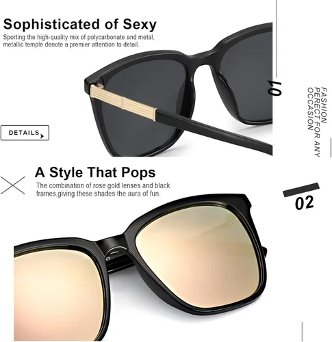 Vista 3 de SIPHEW Gafas de sol polarizadas para mujer gafas de sol espejadas gafas de gran tamaño de moda con protección UV400