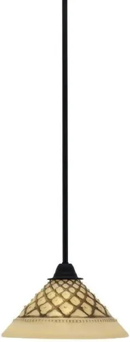 Vista 229 de Toltec Lighting Paramount - Mini colgante de 1 luz en acabado negro mate con cristal de arte perla de 7 pulgadas y estilo negro