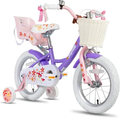 Vista 12 de JOYSTAR Unicorn Kids Bike for Girls Ages 2-9 Years Old, 12 14 16 18 Inch Kids Bike with Training Wheels, Doll Seat, Streamers and Basket, Toddler