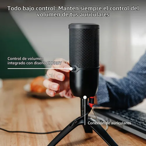 Vista 6 de Cherry UM 3.0, micrófono USB para podcasting, transmisión y uso de oficina en casa, patrón polar cardioide, conector para auriculares, compatible UM
