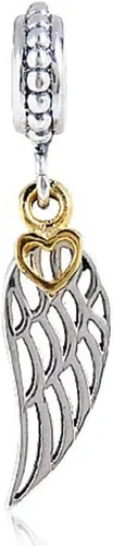 Vista 2 de Abalorio de ala de ángel de plata de ley 925 con diseño de plumas de amor para pulsera Pandora (B)