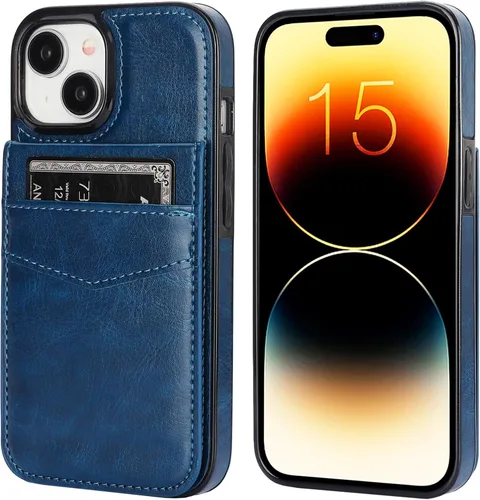 Vista 45 de KIHUWEY - Funda tipo cartera compatible con iPhone 15 con soporte para tarjetas de crédito, cierre magnético, soporte de cuero premium, cubierta