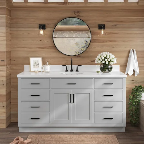 Vista 44 de ARIEL Hepburn - Tocador de baño de 30 pulgadas con fregadero, madera maciza, encimera y protector contra salpicaduras de cuarzo blanco puro de 1.5