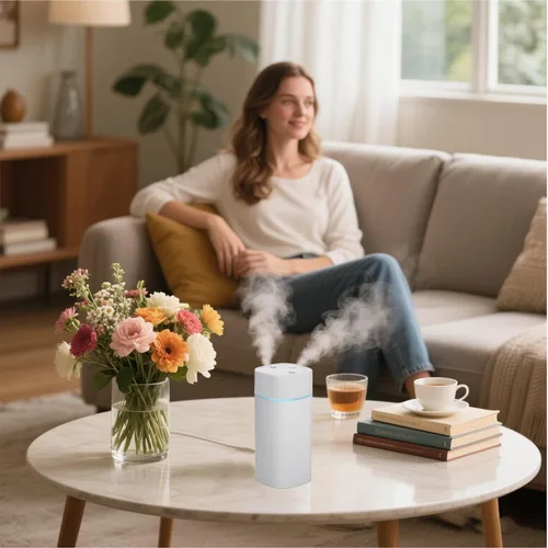 Vista 2 de Mini humidificadores portátiles JORMEY - Humidificador silencioso de niebla fría con anillo LED suave, humidificador de escritorio de 21.1 fl oz