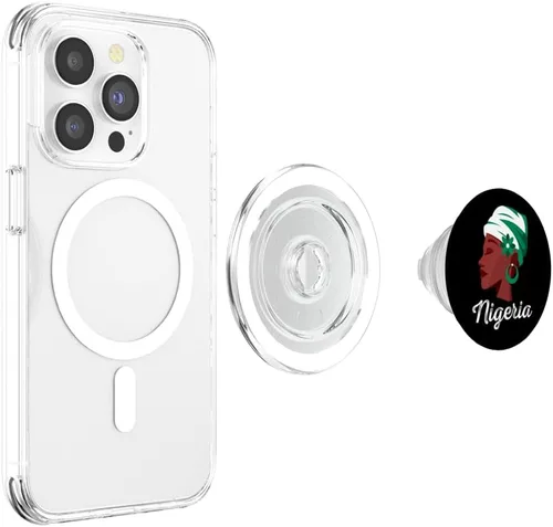 Vista 4 de African Nigerian Girl Mom Patriotic Nigeria Pride Flag PopSockets MagSafe PopGrip for iPhone