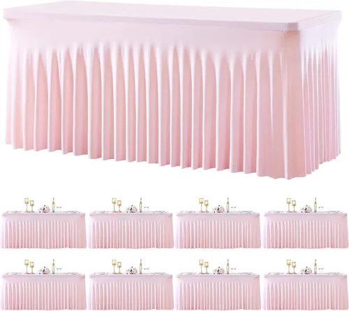 Vista 19 de Paquete de 2 manteles color azul bebé para mesas rectangulares de 6 pies, mantel ajustable de elastano, fundas de mesa elásticas de 6 pies, manteles