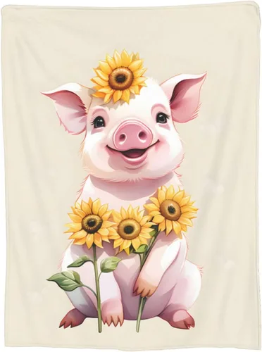Vista 5 de Manta Linda con Diseño de Cerdito y Girasol, Regalos para Adultos y Niños, Manta de Franela de Dibujos Animados, Cerdito y Lechón, Suave, Cómoda