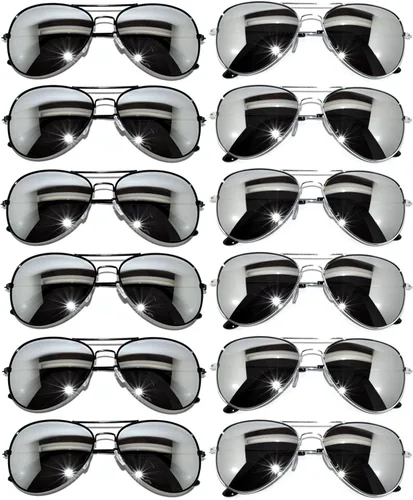 Vista 38 de OWL Paquete de 12 lentes de sol de aviador a granel de metal dorado, plateado, marco negro para hombres y mujeres, gafas de fiesta