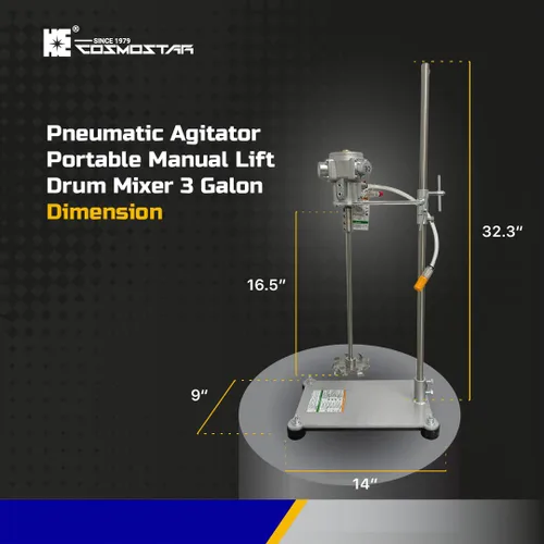 Vista 5 de COSMOSTAR 1/8 HP Agitador neumático portátil mezclador de tambor de elevación manual de 3 galones Máquina mezcladora de pintura de recubrimiento