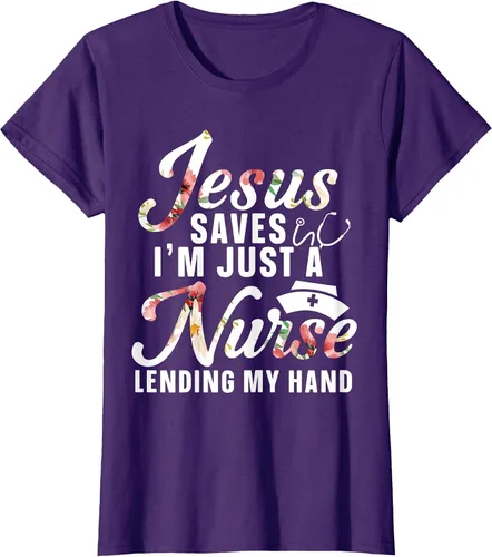 Vista 24 de Jesus Saves I'm Just A Nurse Lending My Hand RN Christian T-Shirt Asphalt Grey
