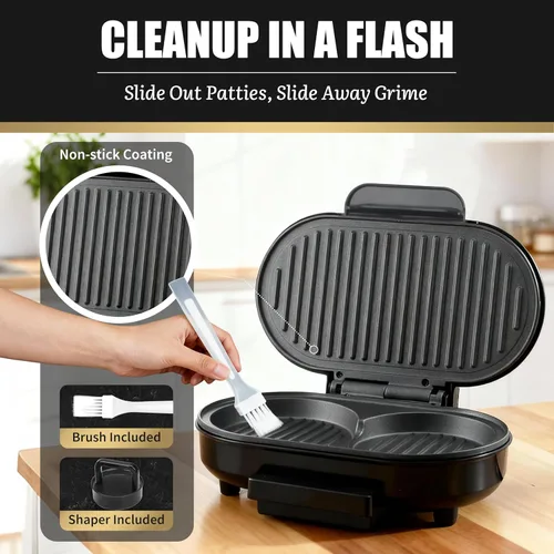 Vista 5 de FineMade Doble Mini Parrilla Eléctrica, Sandwichera para Desayuno, Prensa para Hamburguesas, Parrilla para Panini, Parrilla Eléctrica Pequeña, Ideal