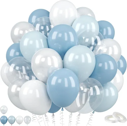 Vista 16 de Globos de graduación azules y dorados, 60 globos impresos con texto en inglés "Felicitaciones", 12 pulgadas, azul marino, blanco, azul, metálico