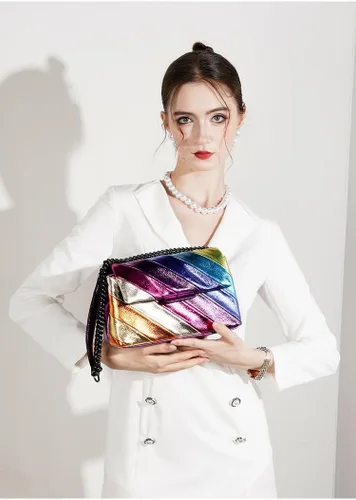 Vista 7 de Bolso de hombro para mujer, colorido bolso cruzado bolso de mano, bolso cuadrado para fiesta, noche, elegante y ligero