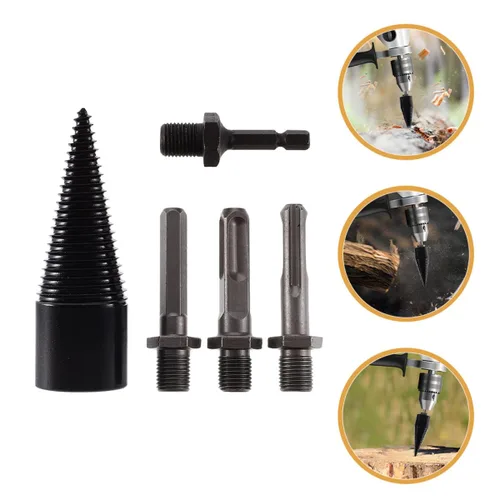 Vista 7 de 5 Pcs Wood Splitting Drill Bit Set with Detachable 42mm Cones and 4 Shafts (Round, Square, Hex, Small Hex) for Firewood Log Splitting and