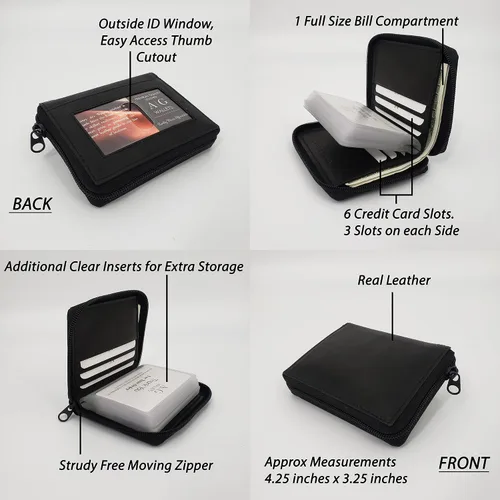 Vista 5 de ag wallets Cartera de cuero con cremallera para hombre con inserciones (negro)
