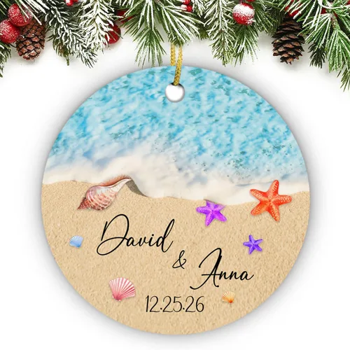 Vista 11 de Just Married - Regalo de recuerdo para recién casados, adorno de boda personalizado en la playa con nombres y fecha