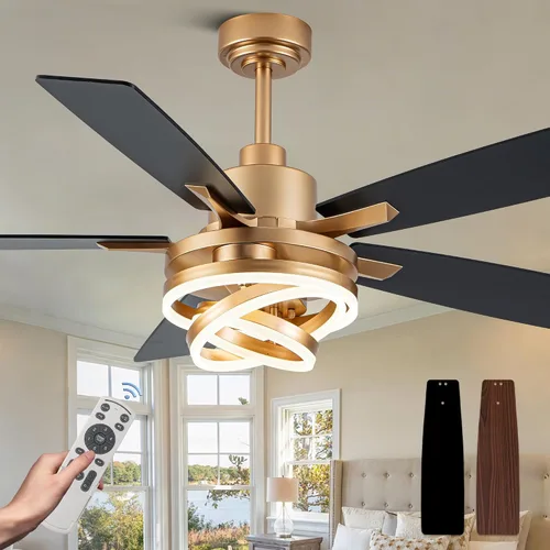 Vista 12 de Modernos ventiladores de techo de 52 pulgadas con luces, color plateado Remote/APP, 3 Adjustable Rings, 2550ML, 3000-6000K, Reversible DC Motor