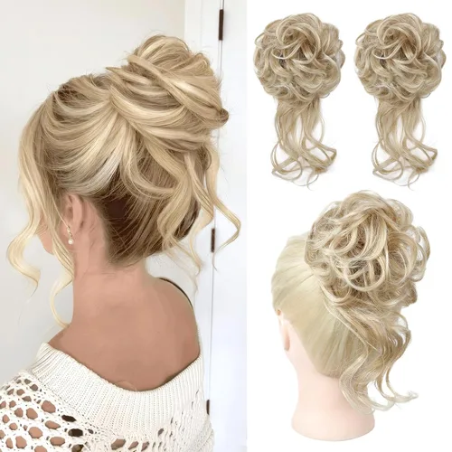 Vista 9 de HOOJIH 2 piezas de extensiones de cabello estilo moño despeinado, extensiones de cabello rizado y ondulado con tiras, cola de caballo, horquillas