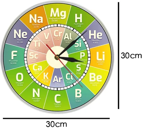 Vista 2 de The Geeky Days Reloj de tiempo Chem Tabla periódica Elementos de ciencia Reloj de pared de cuarzo silencioso Símbolos químicos Arte de pared