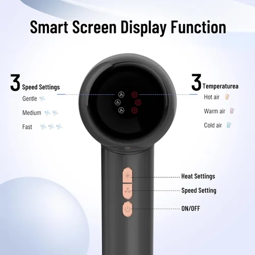 Vista 5 de Secador de pelo, motor sin escobillas de 110, 000 RPM para secado rápido, secador iónico negativo de alta velocidad con boquilla magnética, pantalla