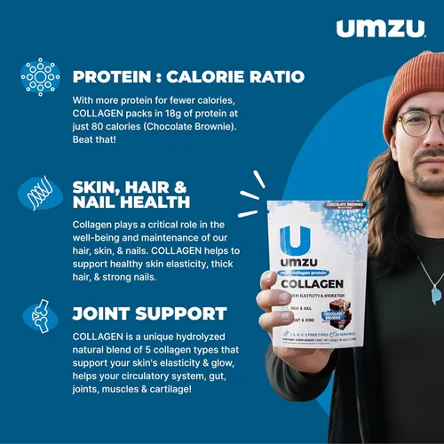 Vista 2 de UMZU zuCollagen - Polvo de proteína de colágeno múltiple, chocolate – 5 tipos de colágeno I II III V X – Suplemento alto en proteínas bajo